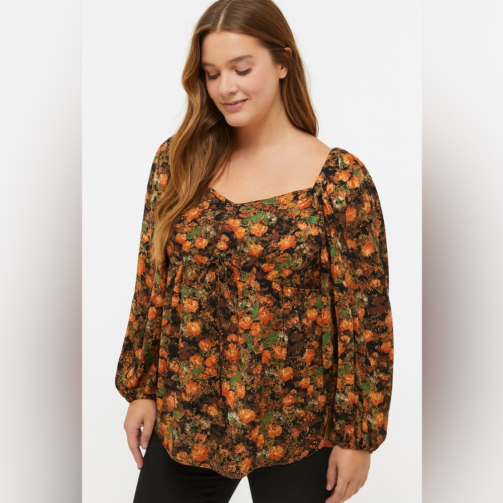 Meritt Top With Ruffles Women’s NWT 3x Boho Puff Sleeves Romantic Peasant Top